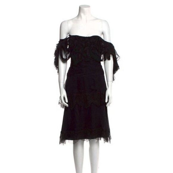 oscar de la renta 2011 Silk Authentic Solid Black Lace Evening Gown Dress 2 Xs - Picture 1 of 9